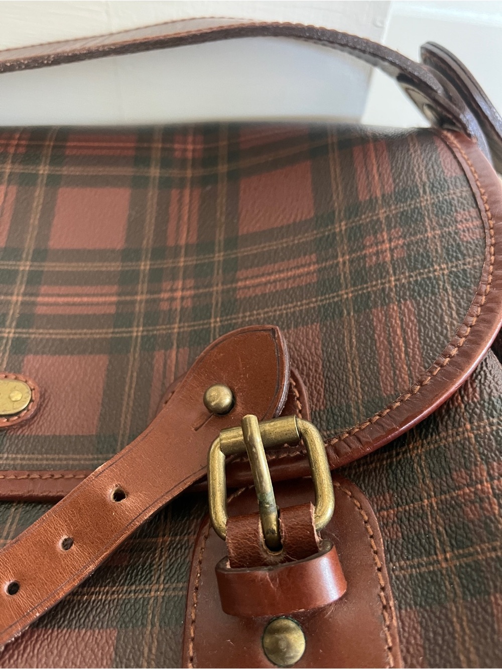 Vintage Ralph Lauren Polo Red Plaid Messenger Bag 80s 90s - Picture 12 of 15
